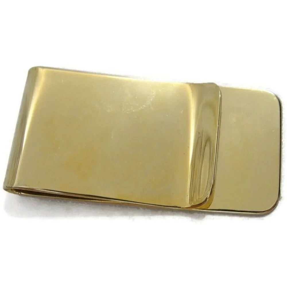 Vintage Engravable Gold Tone Money Clip Men Wallet ID Credit Card Holder